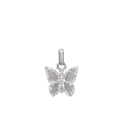 Pretty Butterfly Earring Pendant - Polished Sterling Silver with 32 Pinke Cubic Zirkonia