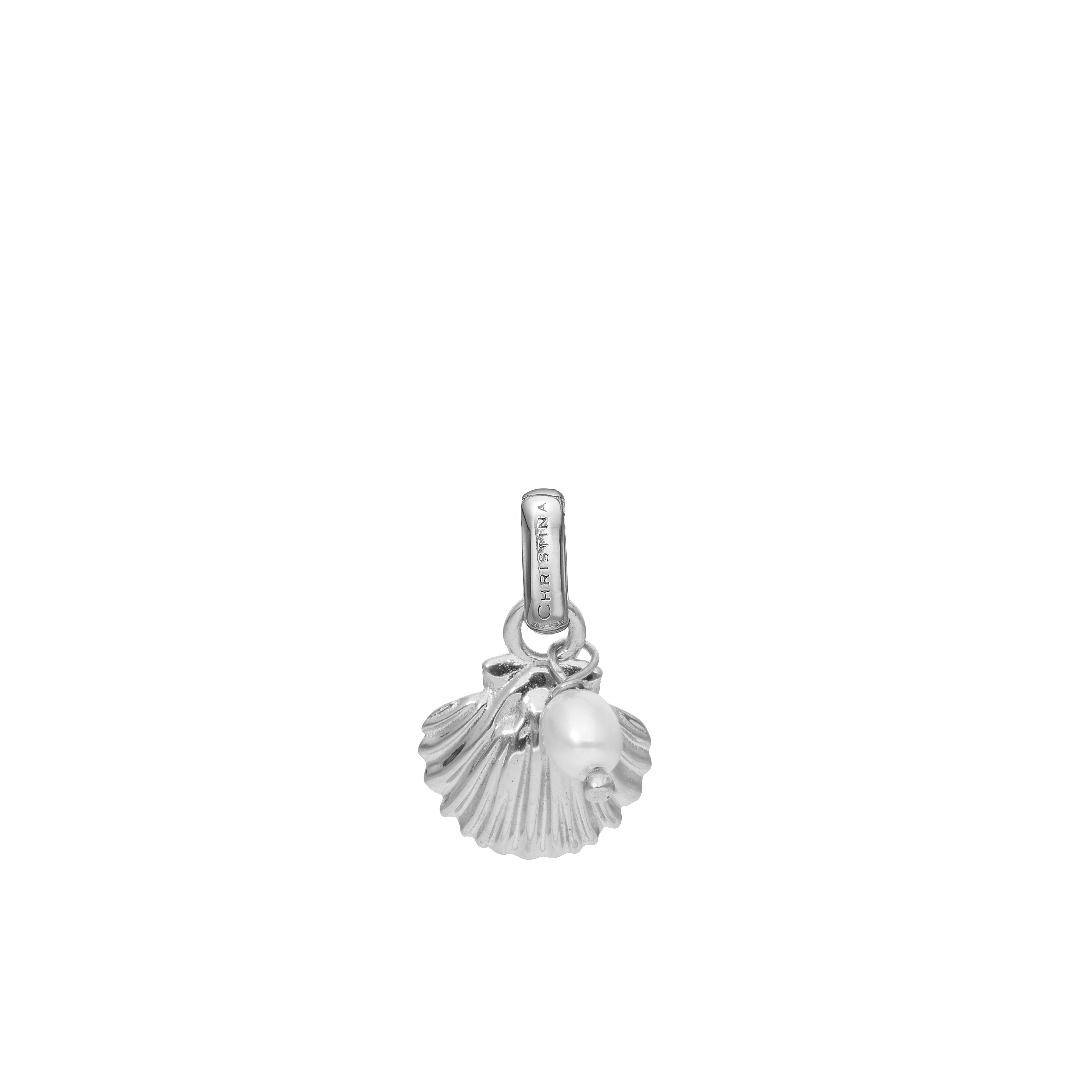 Clam shell Pendant - Polished Sterling Silver with 1 Freshwater pearls