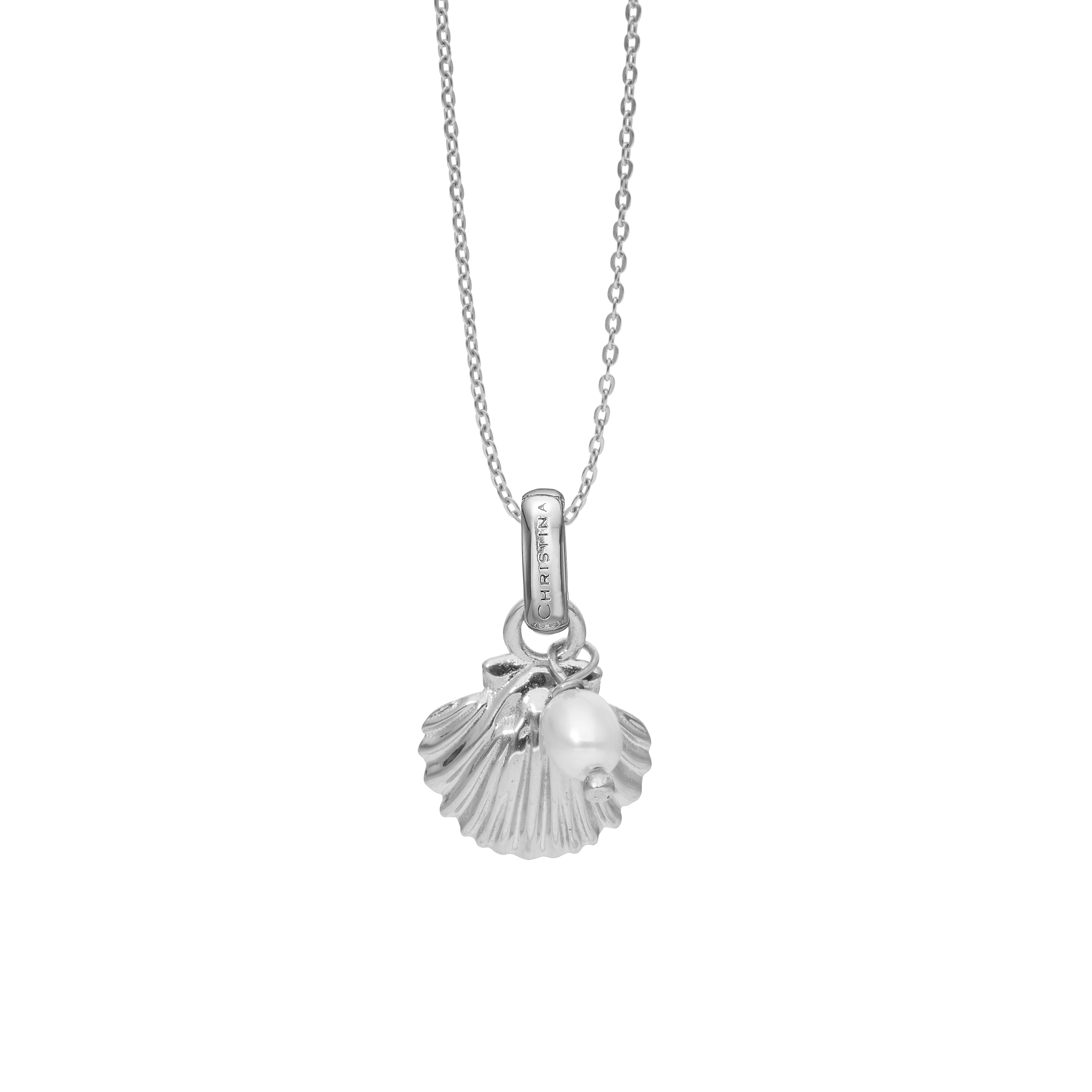 Clam shell Pendant - Polished Sterling Silver with 1 Freshwater pearls