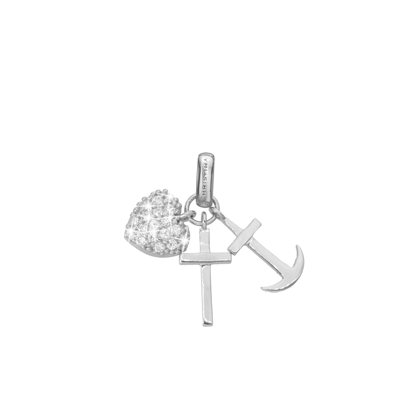 Faith Hope and Love Earring Pendant - Polished Sterling Silver with 32 white Cubic Zirkonia