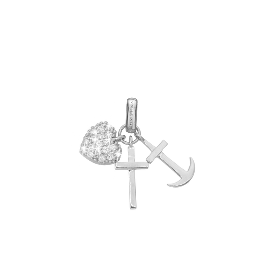 Faith Hope and Love Earring Pendant - Polished Sterling Silver with 32 white Cubic Zirkonia