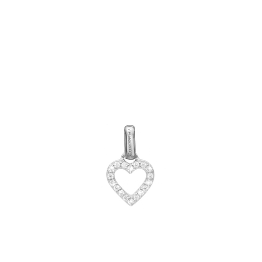 Shimmery Heart Earring Pendant - Polished Sterling Silver with 18 white Cubic Zirkonia