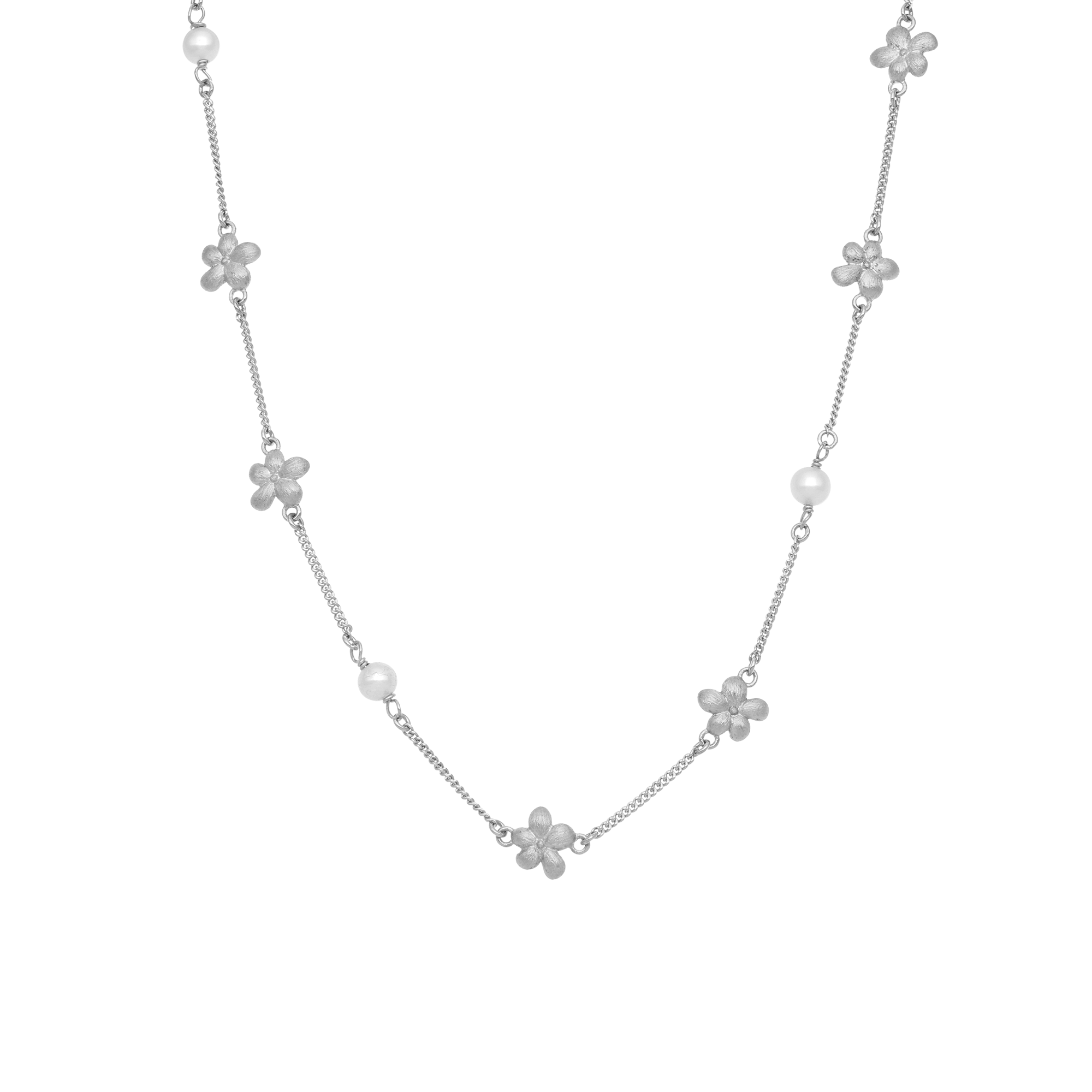Graceful Flowers Necklace - Matte Sterling Silver with 3 white Freshwater pearls
