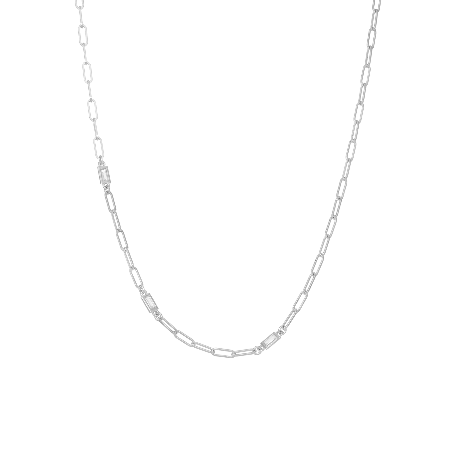 Shiny Links Necklace - Polished Sterling Silver with 3 white Cubic Zirkonia