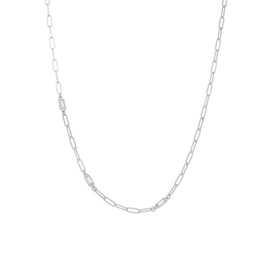 Shiny Links Necklace - Polished Sterling Silver with 3 white Cubic Zirkonia
