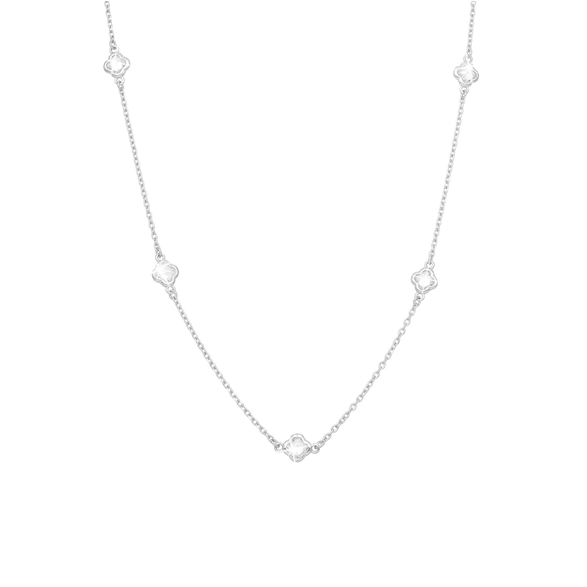 Glowing Clover Necklace - Polished Sterling Silver with 3 white Cubic Zirkonia