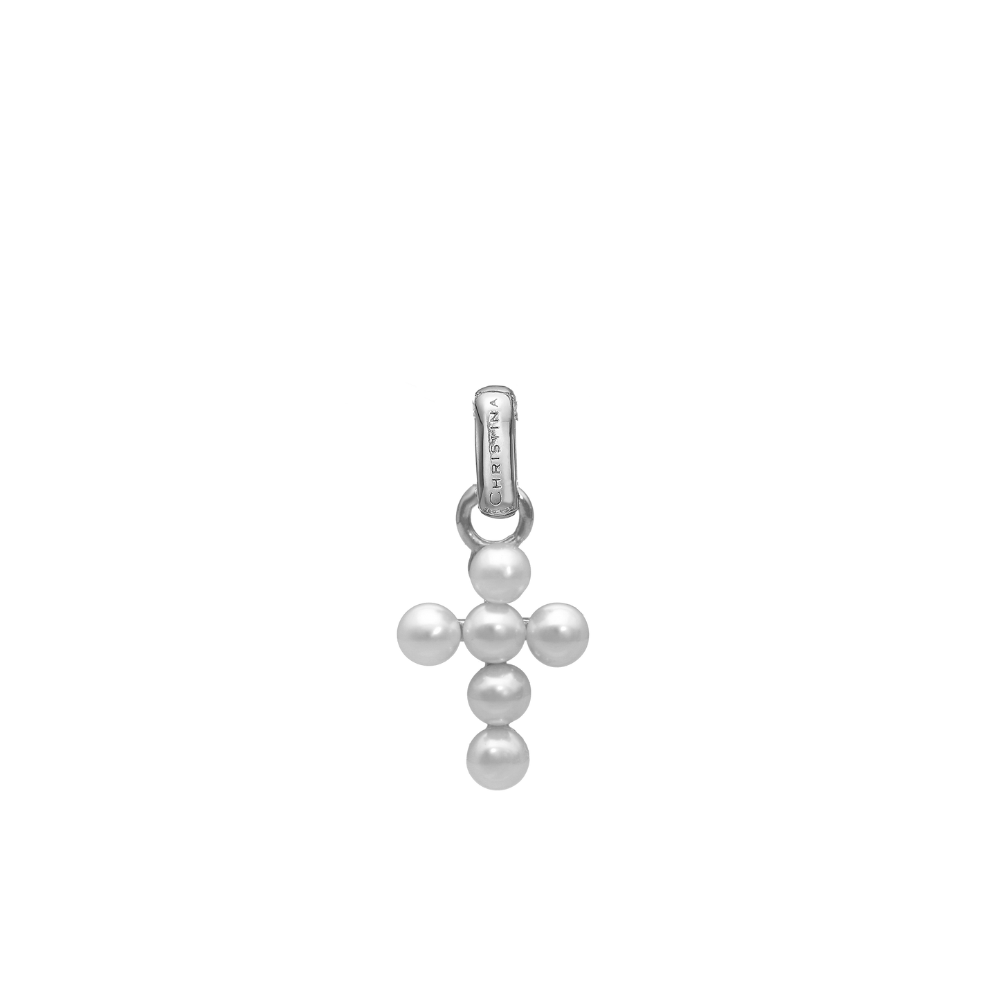 Pearl Cross Earring Pendant - Polished Sterling Silver with 6 Ferskvandsperler