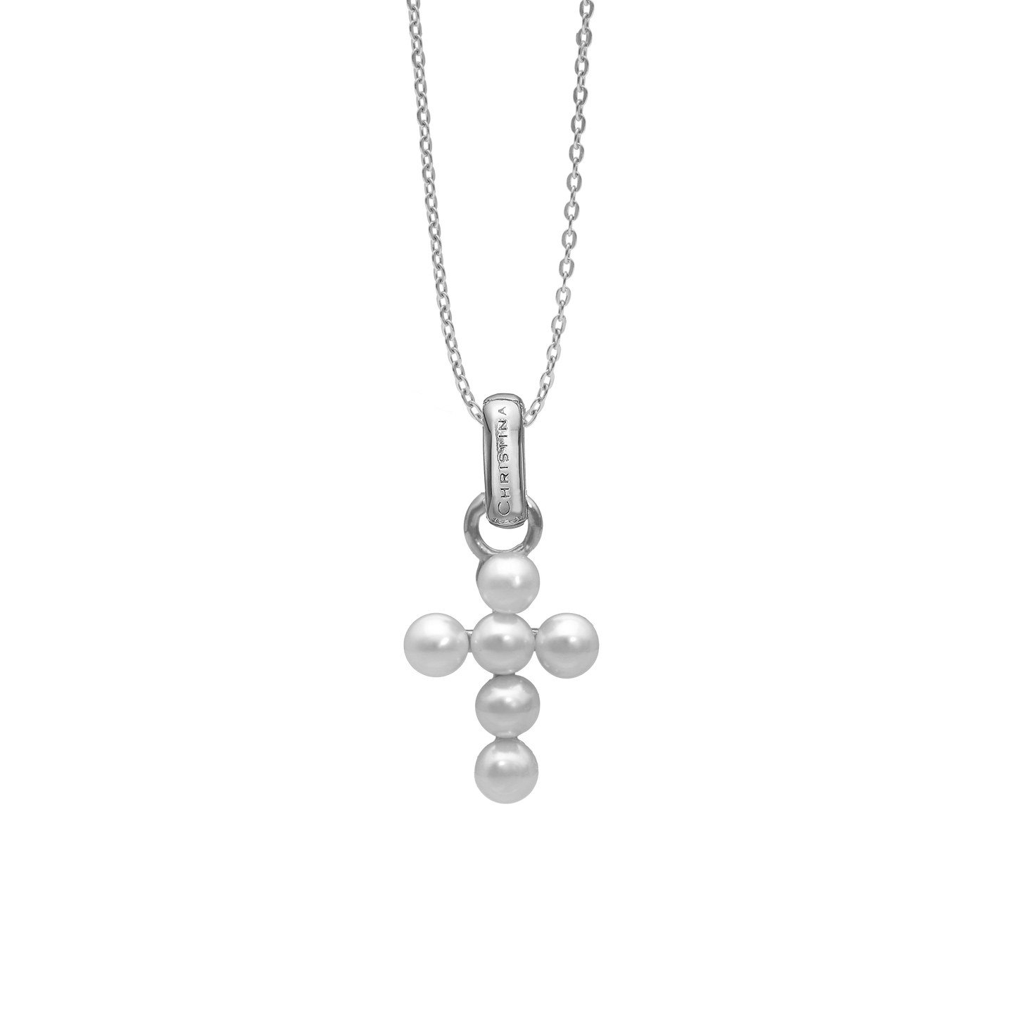 Pearl Cross Earring Pendant - Polished Sterling Silver with 6 Ferskvandsperler