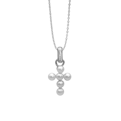 Pearl Cross Earring Pendant - Polished Sterling Silver with 6 Ferskvandsperler