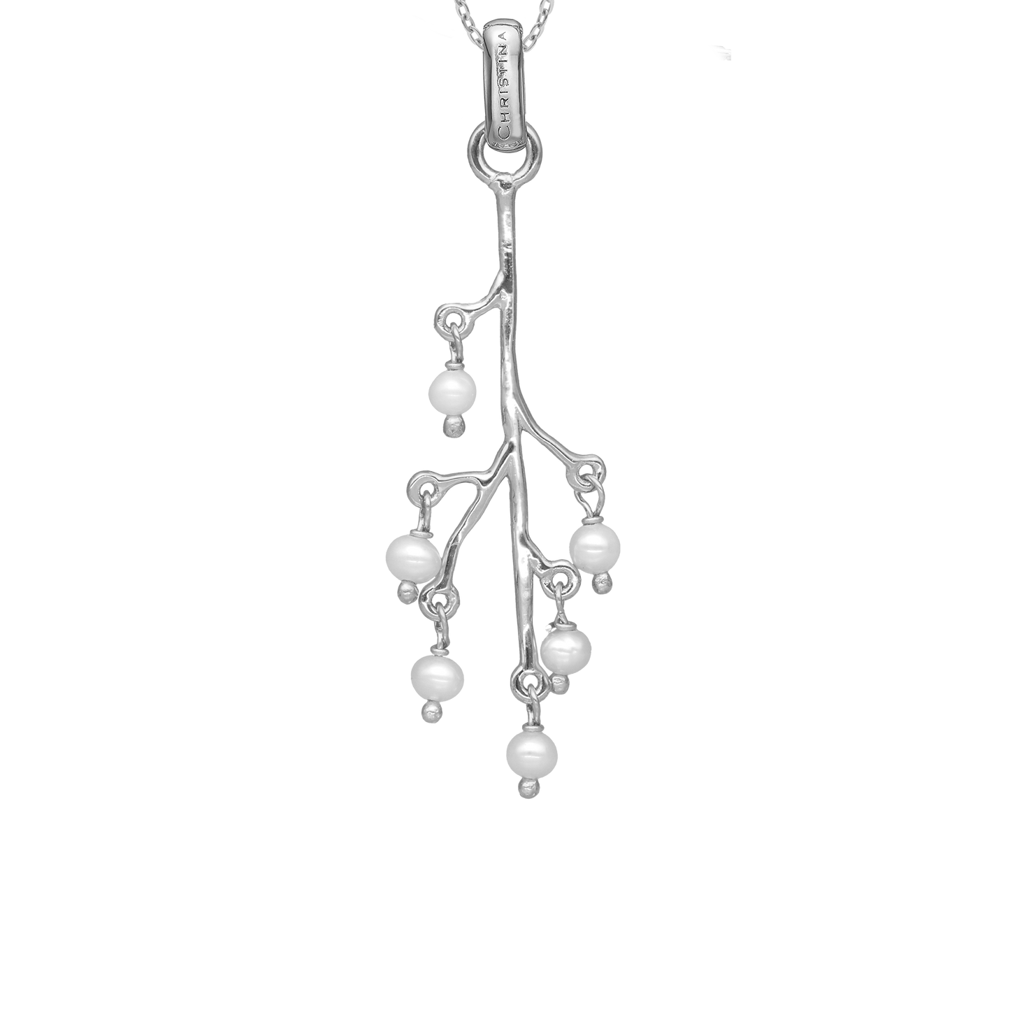 Cherry Tree Earring Pendant - Polished Sterling Silver with 6 Ferskvandsperler