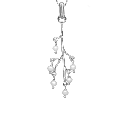 Cherry Tree Earring Pendant - Polished Sterling Silver with 6 Ferskvandsperler