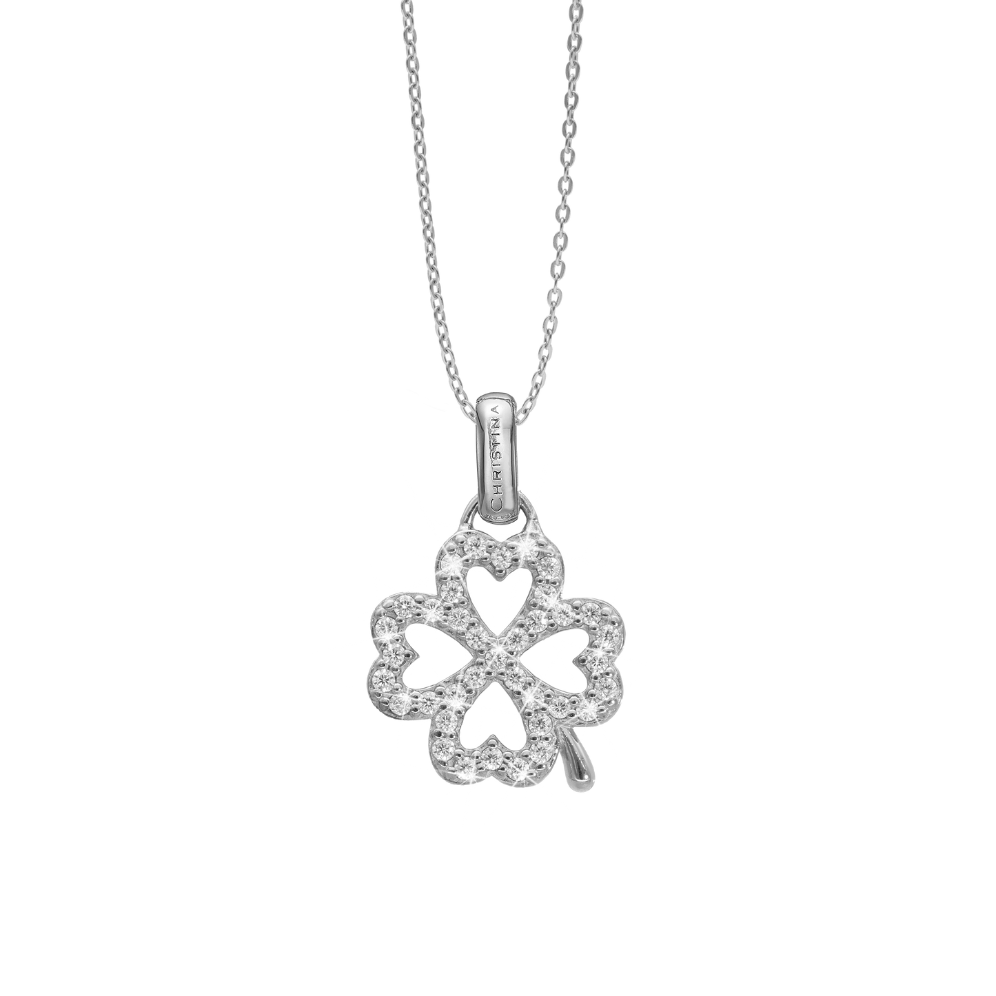 Shimmery Clover Earring Pendant - Polished Sterling Silver with 37 Cubic Zirkonia