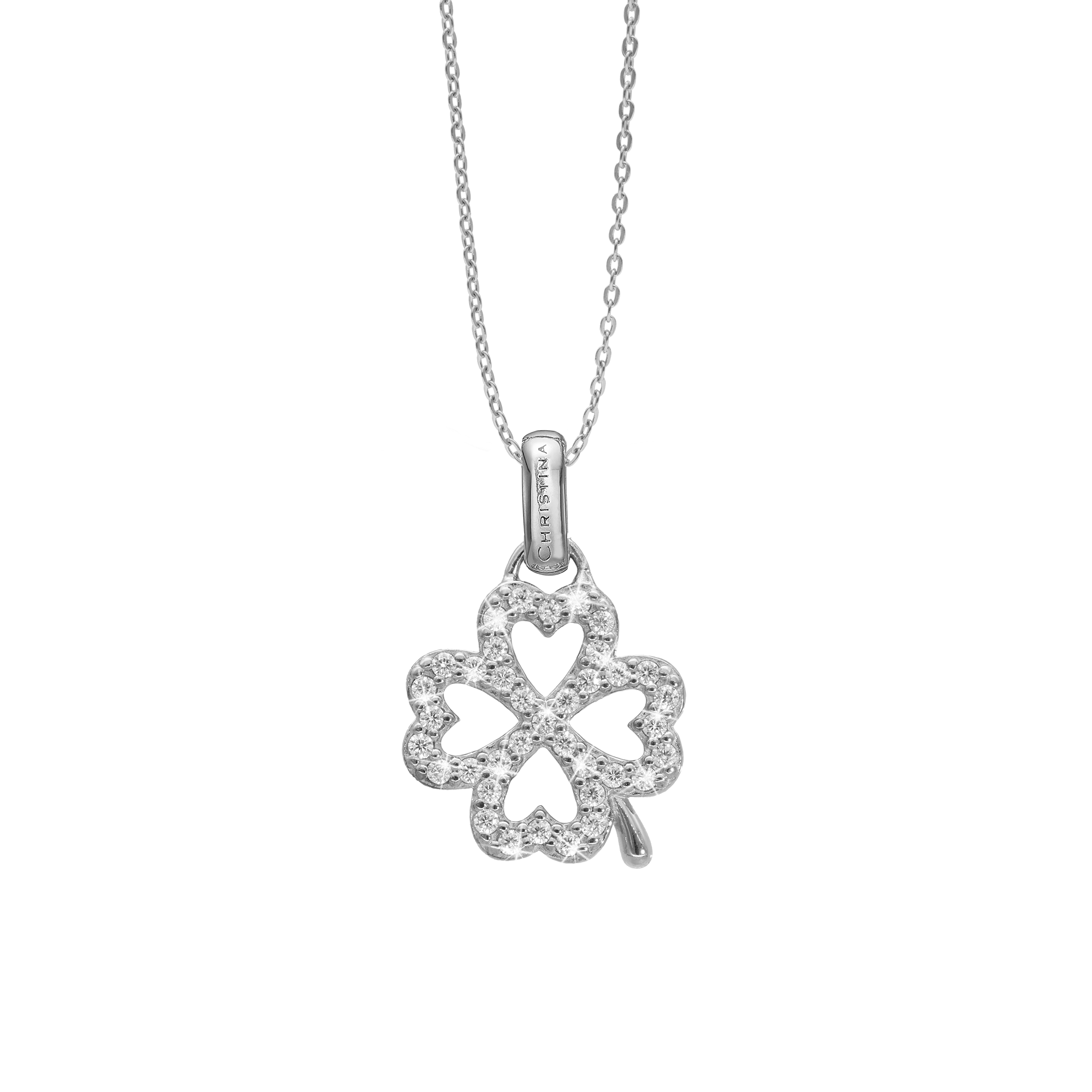 Shimmery Clover Earring Pendant - Polished Sterling Silver with 37 Cubic Zirkonia