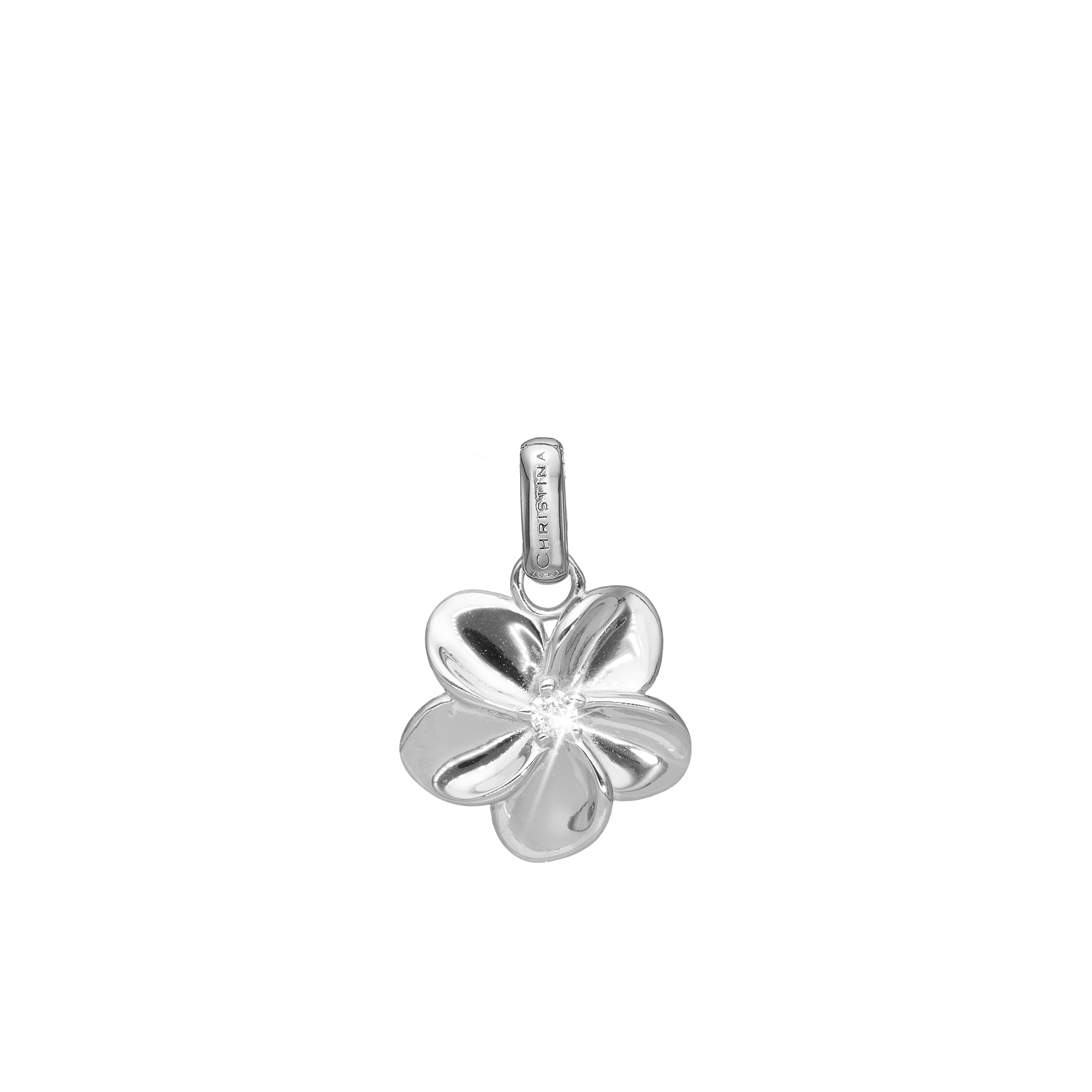 Flower Bouquette Earring Pendant - Polished Sterling Silver with 1 Cubic Zirkonia