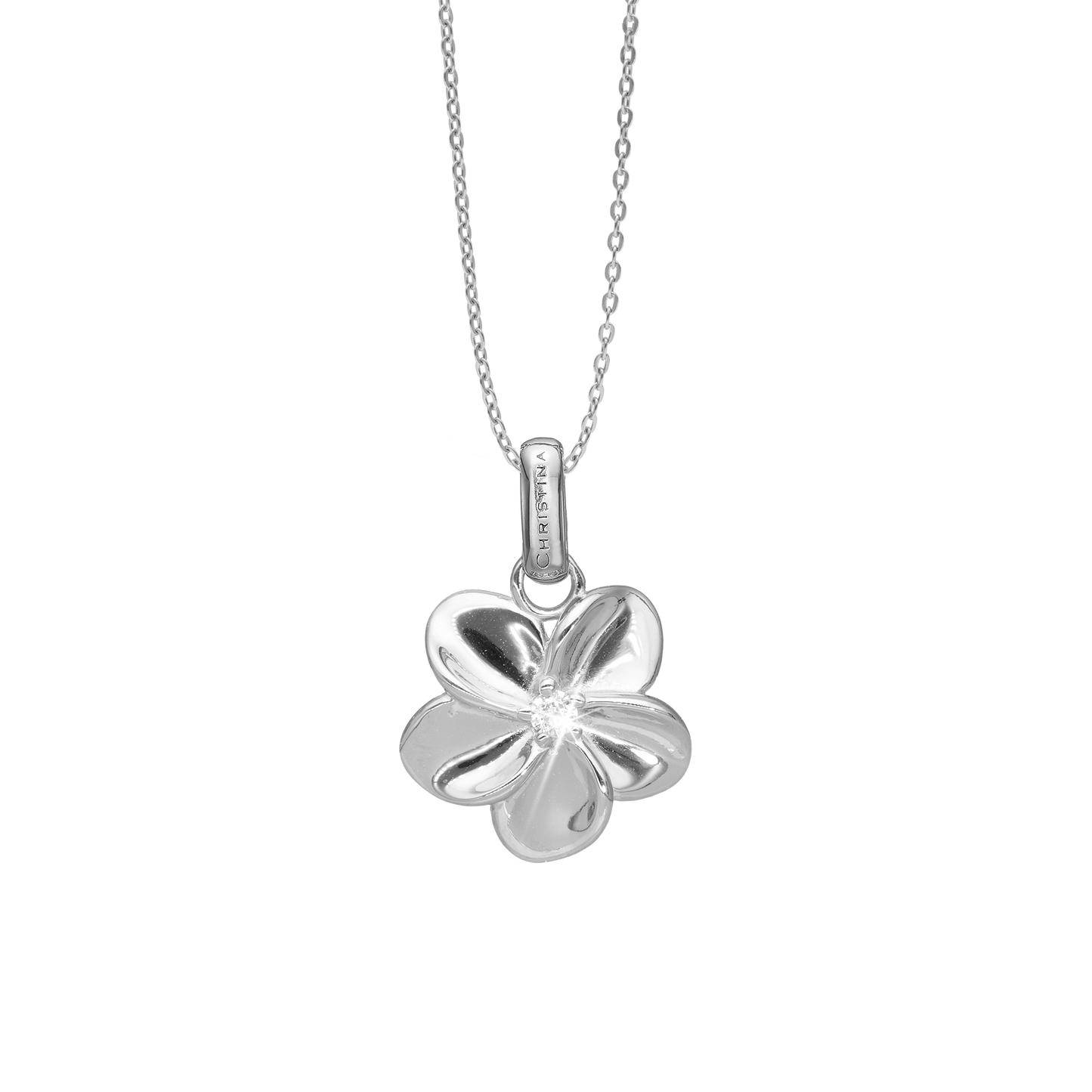 Flower Bouquette Earring Pendant - Polished Sterling Silver with 1 Cubic Zirkonia