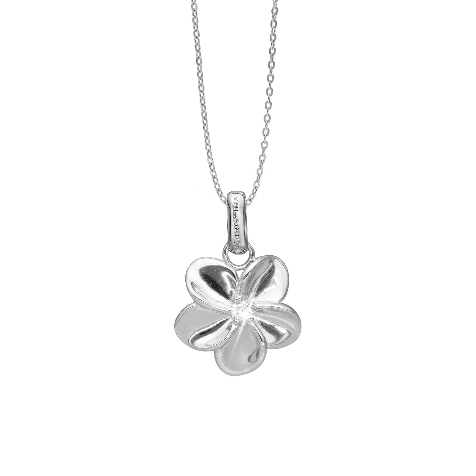 Flower Bouquette Earring Pendant - Polished Sterling Silver with 1 Cubic Zirkonia