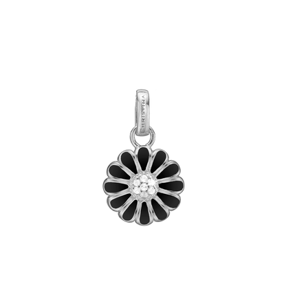 16 mm Black Marguerite Earring Pendant - Sterling Silver with 7 white