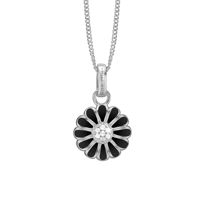 16 mm Black Marguerite Earring Pendant - Sterling Silver with 7 white