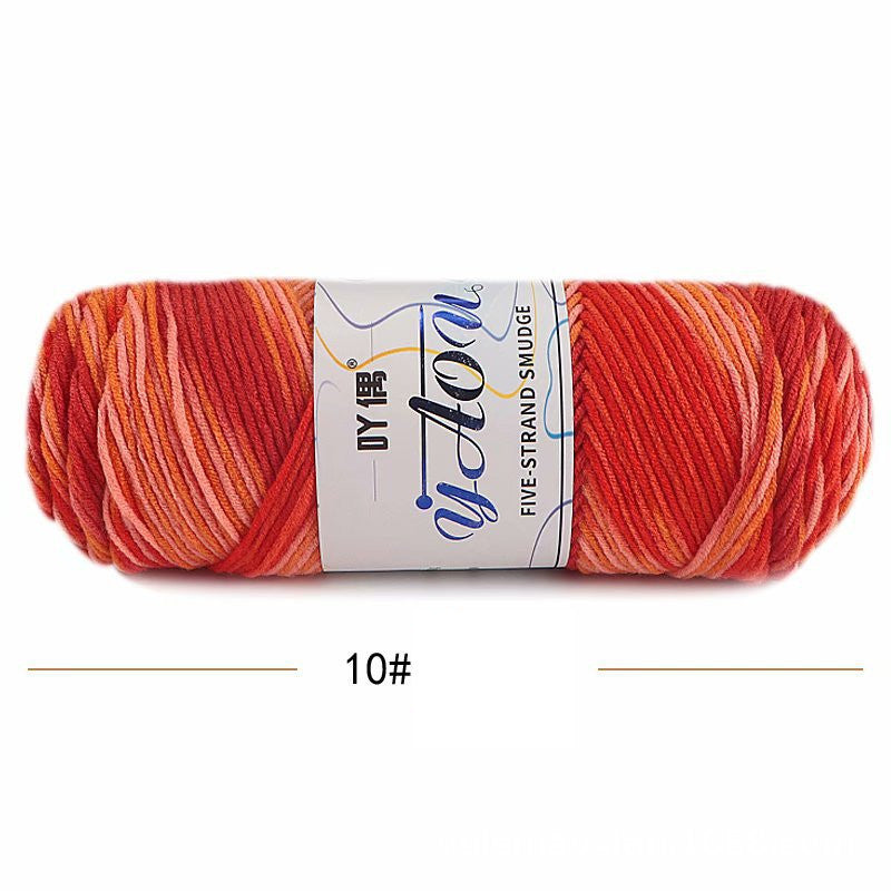 5Strands Milk Cotton Medium Thick Tie-dye Smudge Dyed Yarn