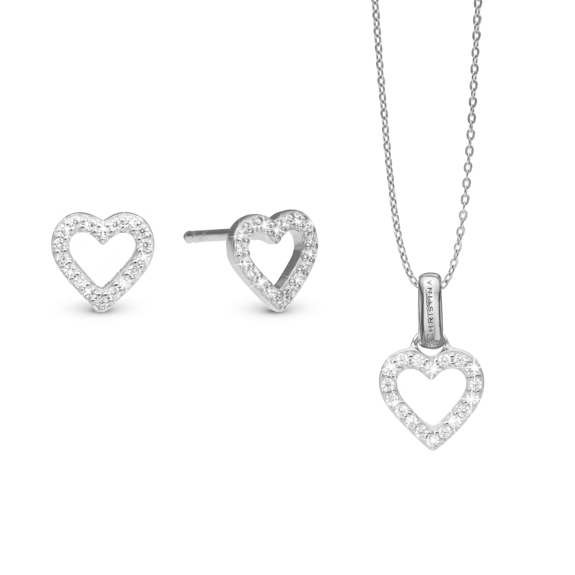 Shimmery Heart Smykkesæt - Sterling Silver with Cubic Zirkonia
