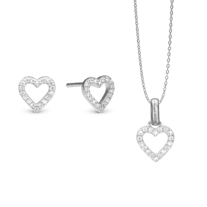 Shimmery Heart Smykkesæt - Sterling Silver with Cubic Zirkonia