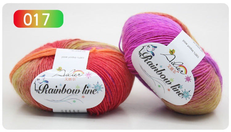 Pure Wool Long Rainbow Dyed Yarn