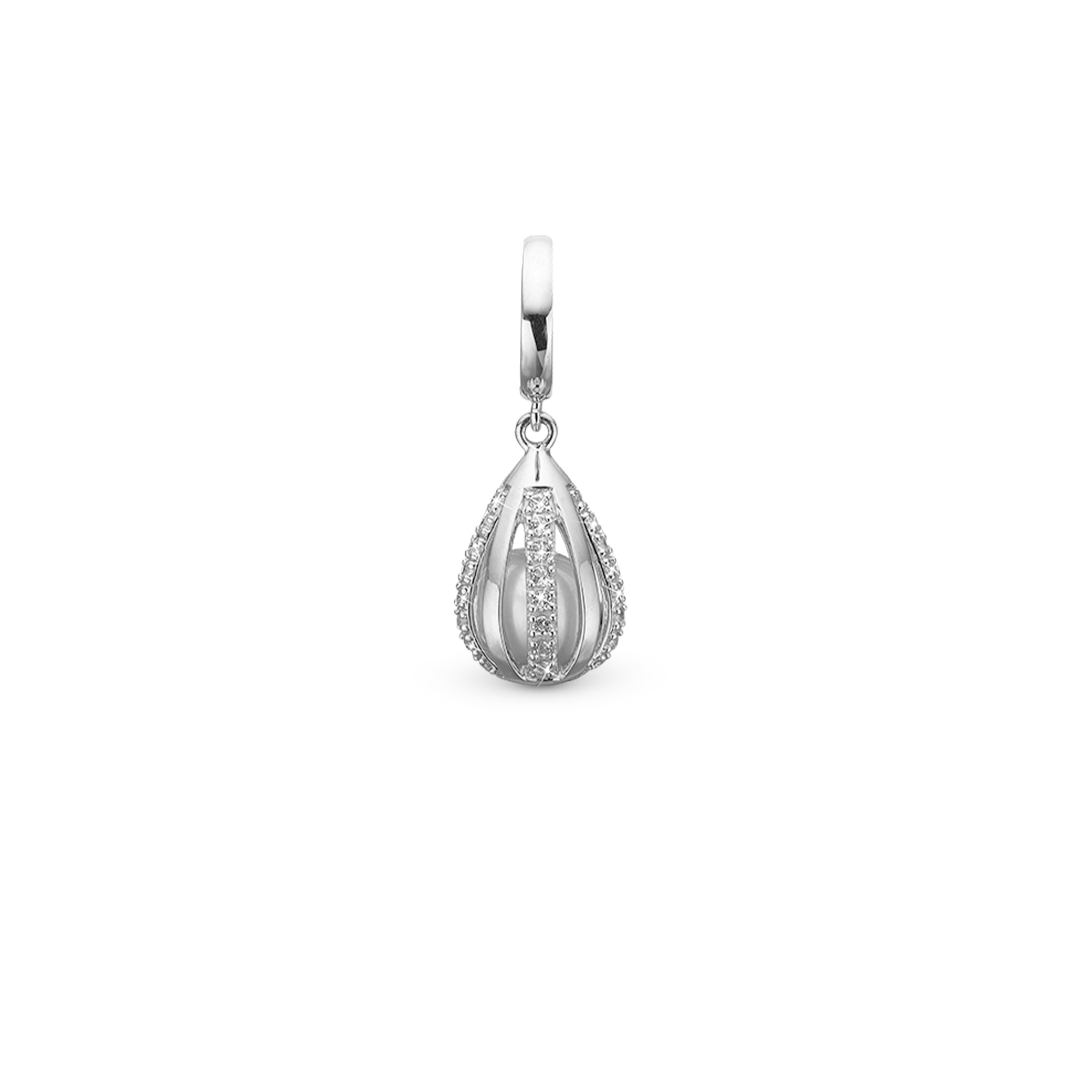 Everlasting Pearl Love Charm 6 mm for Classic Leather Bracelet - White Gold 14 karat with 29 Topas