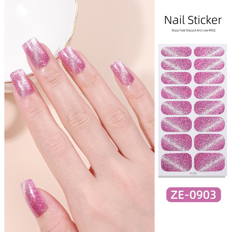 New Onion Powder Cat Eye Nail Applique 16 Finger Nail Sticker