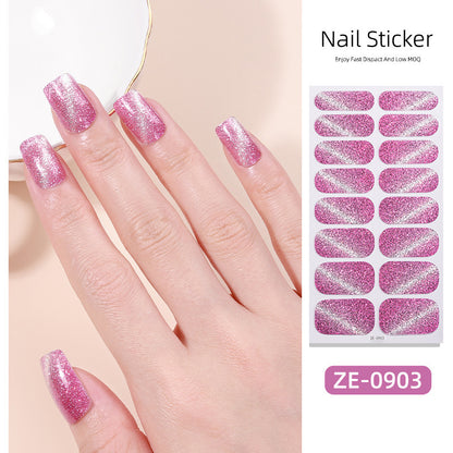 New Onion Powder Cat Eye Nail Applique 16 Finger Nail Sticker