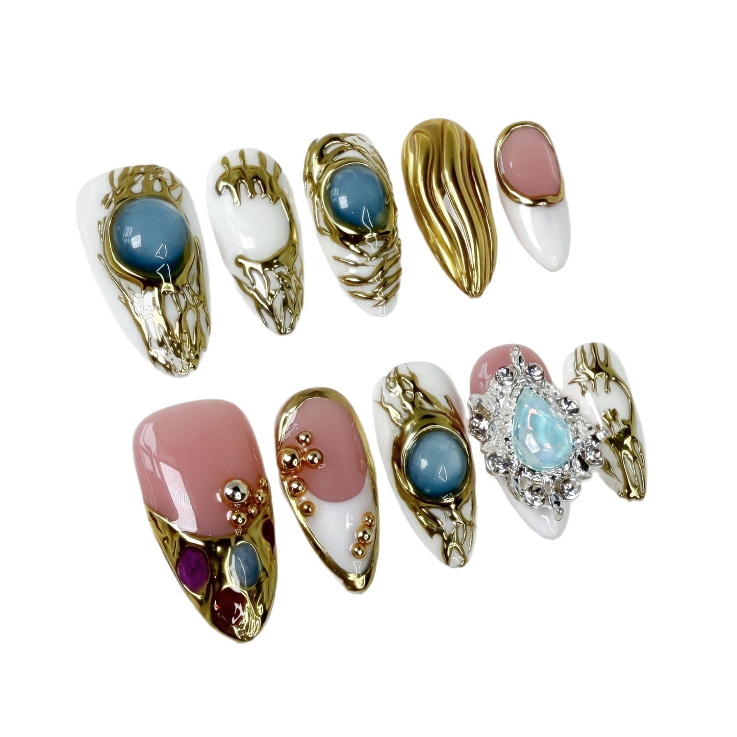 Metal Relief Almond Nail Art Ice Transparent French Pure Desire Heavy Industry Wear Nail