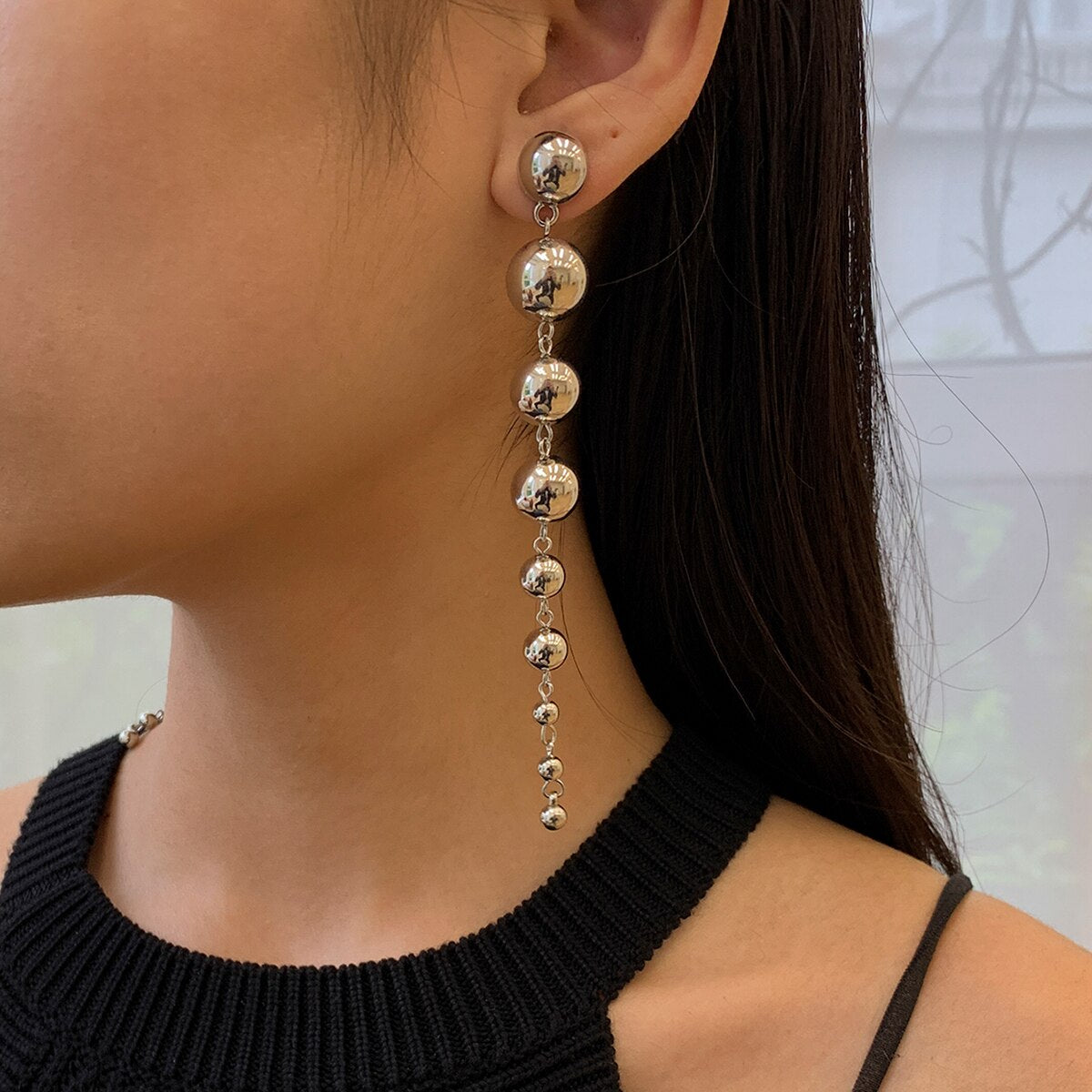 Hip Hop Punk Metal Ball Stud Earrings Women Trend Retro Simple Geometric Long Earrings