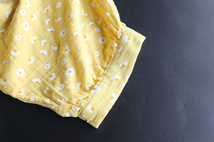 Women's Short Sleeve Cotton Yarn Print Stand Collar Shirt