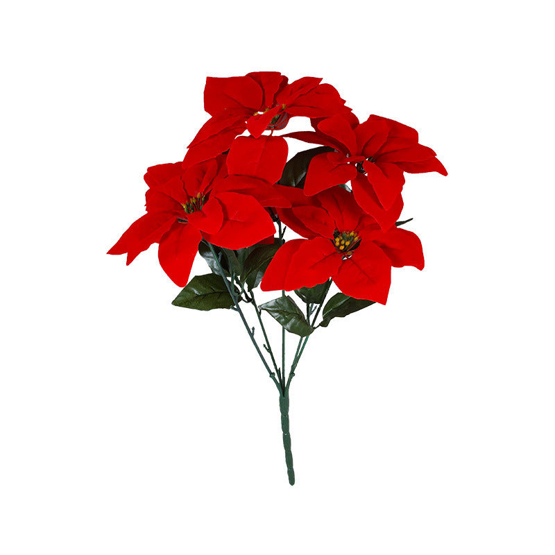 Simulation Poinsettia 7-Heads Decorative Christmas Flowers