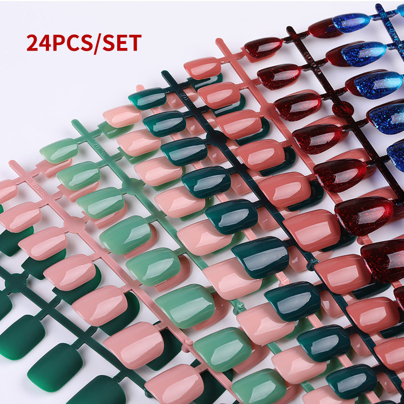 24pcs Solid Color Wear Fake Nail Patches