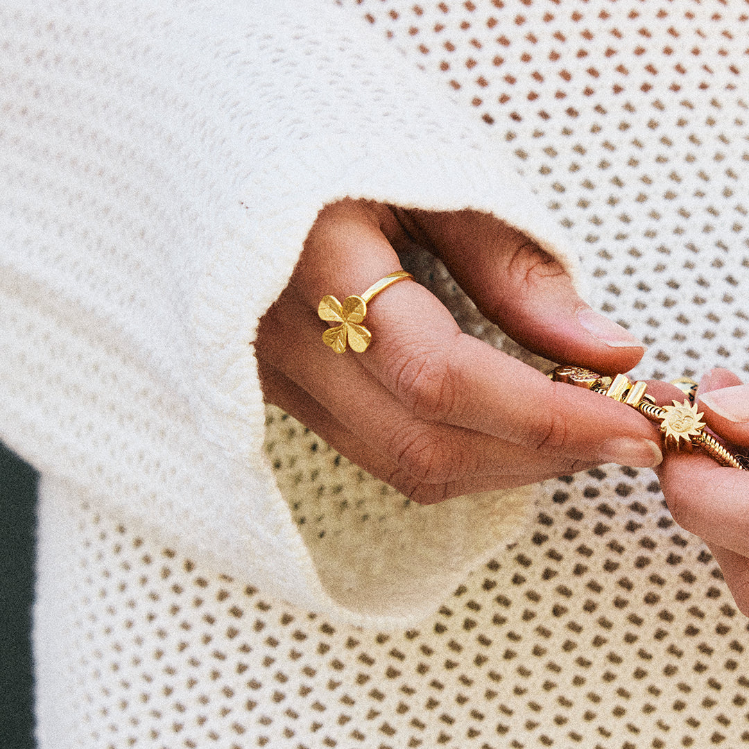 FoWatch Leaf Clover Ring - Polished/Matte Gold Plated Sterling Silver