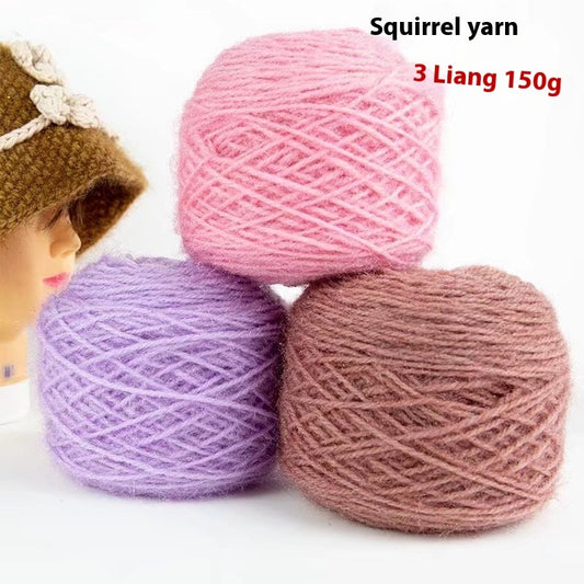 3 Two Groups Of Squirrel-velvet Yarn Hand-knitted Medium Thickness Hat Scarf Coat Waistcoat Cushion Plush Wool 150g