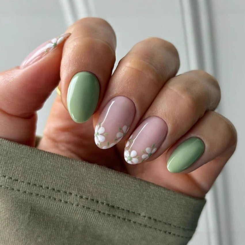 New Simple Cute White Little Flower Long Green Section