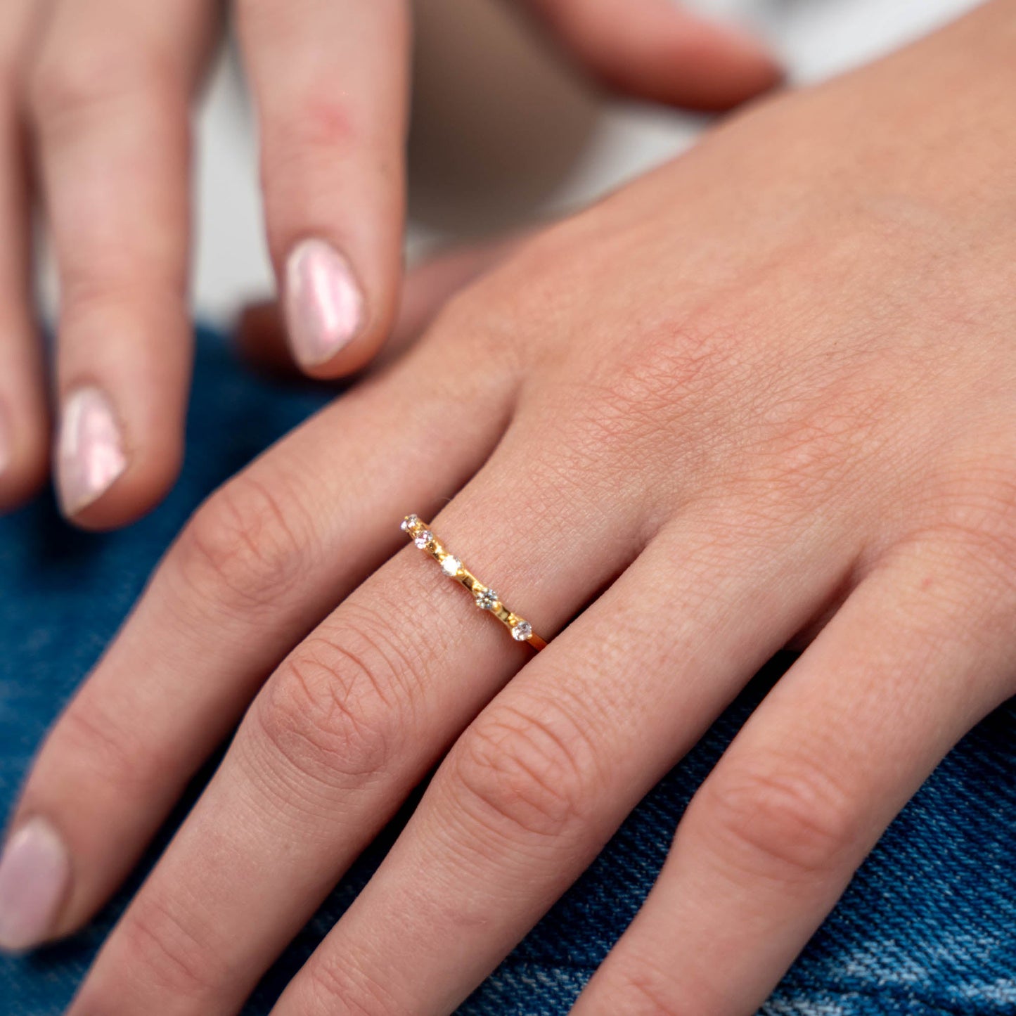 Simple Life Style Ring - Gold Plated Sterling Silver with 5 white Cubic Zirkonia