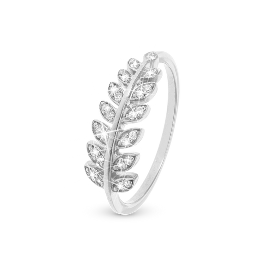 Forest Leaves Ring - Polished Sterling Silver with 15 white Cubic Zirkonia