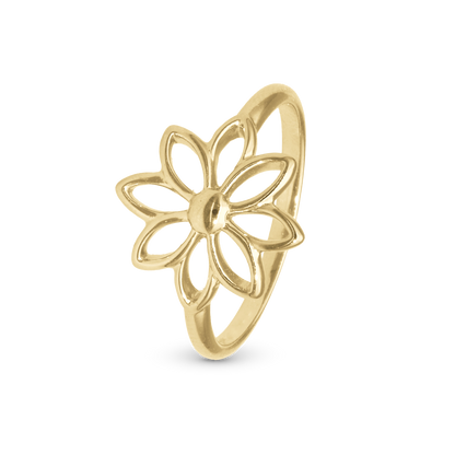 Simple Flower Ring - Polished Gold Plated Sterling Silver