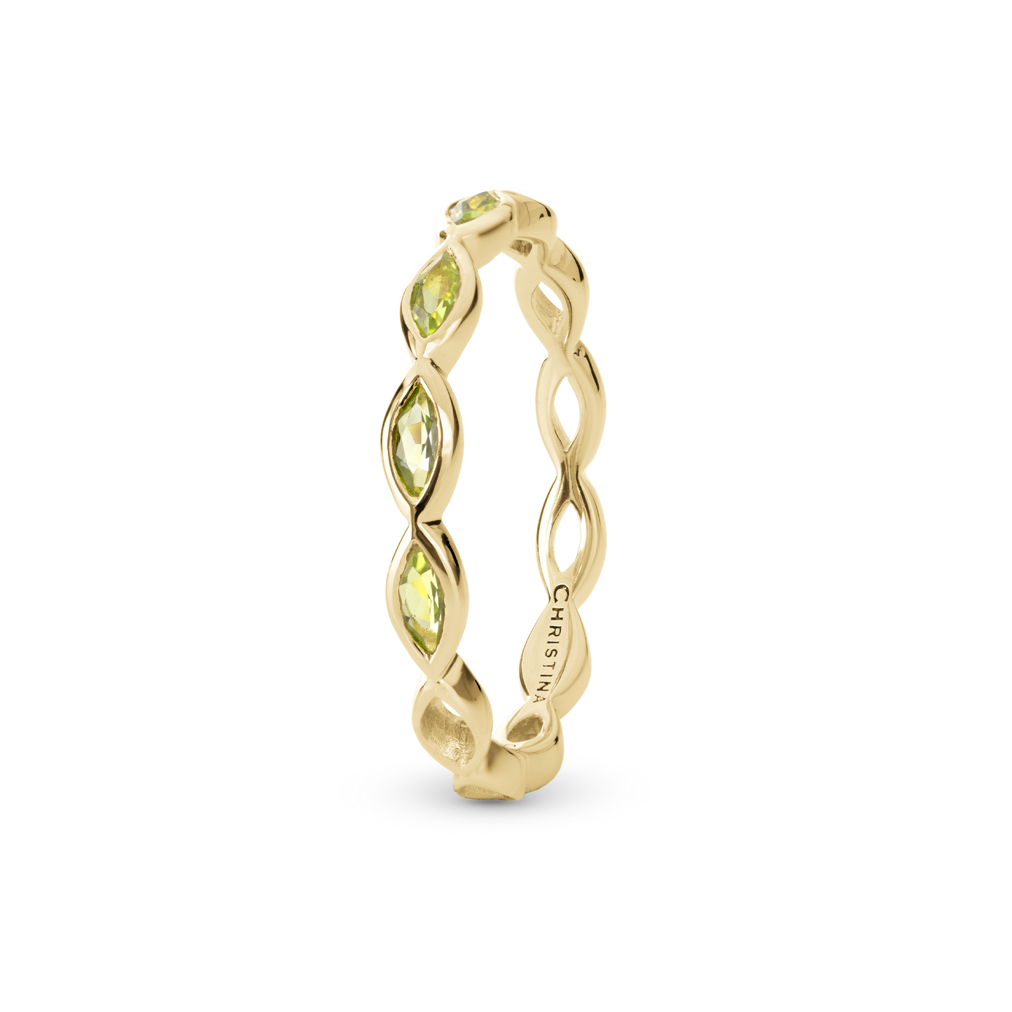 Eternity Peridot Ring - Gold Plated Sterling Silver with 5 Peridot
