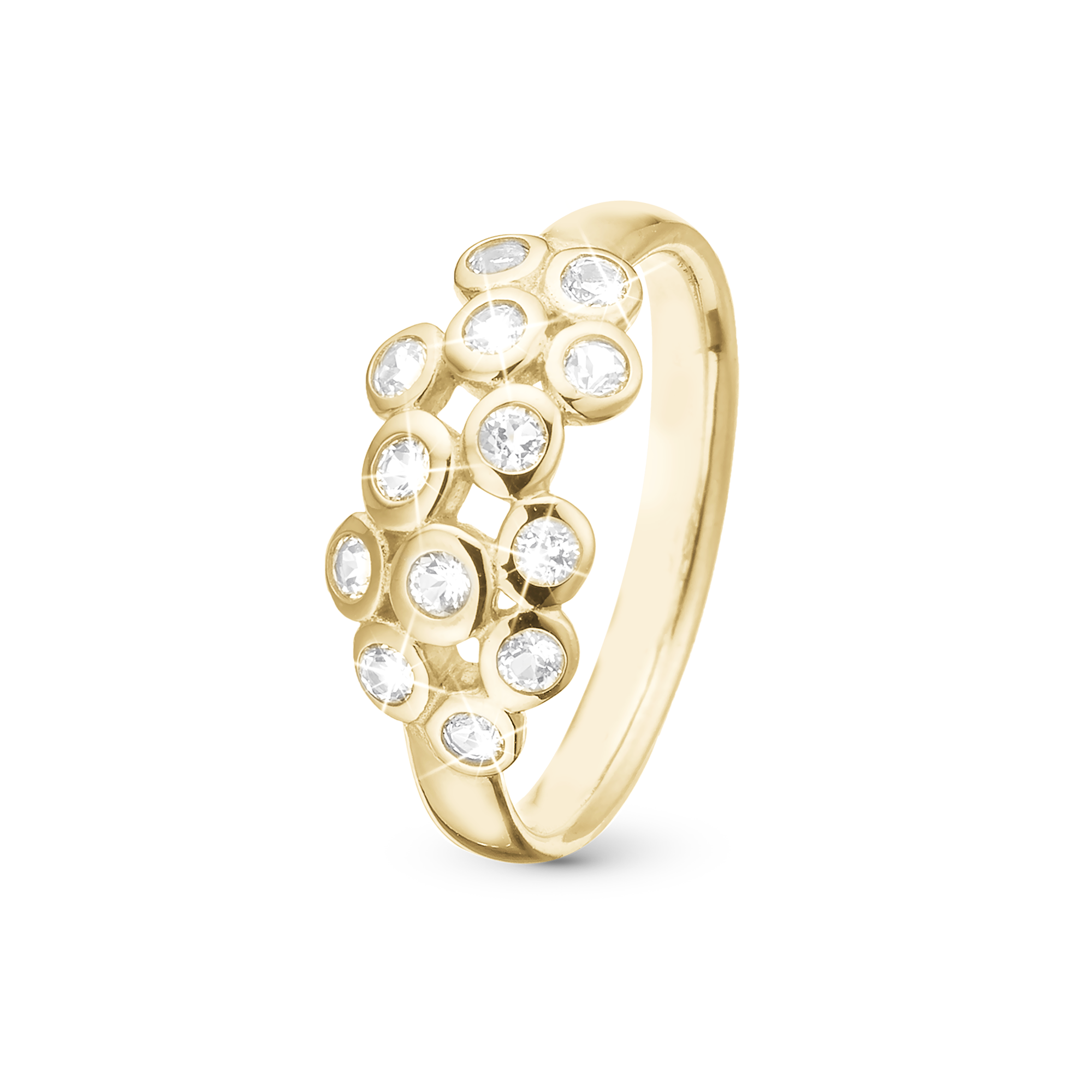Champagne Love Ring - Polished Gold Plated Sterling Silver with 13 white Topas