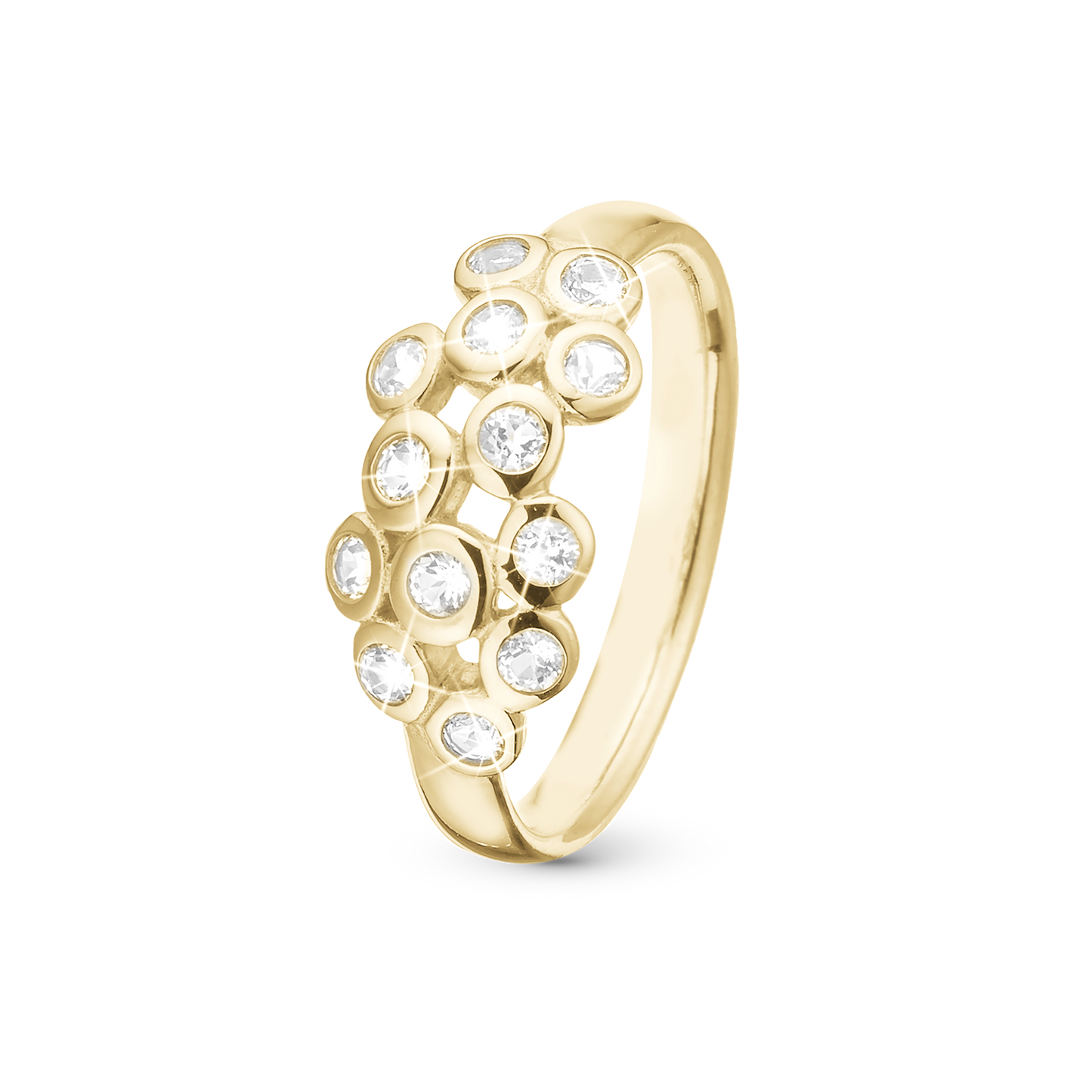 Champagne Love Ring - Polished Gold Plated Sterling Silver with 13 white Topas