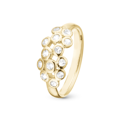 Champagne Love Ring - Polished Gold Plated Sterling Silver with 13 white Topas