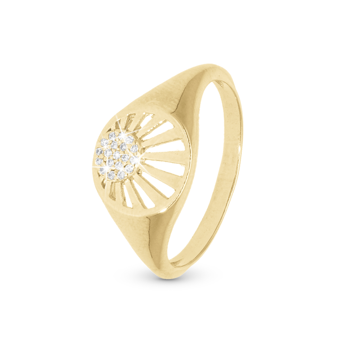 Ocean sunset Ring - Polished Gold Plated Sterling Silver with 19 white Cubic Zirkonia