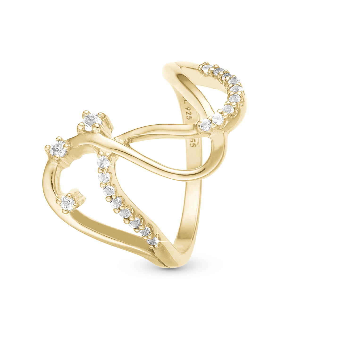 Energy Love Ring - Polished Gold Plated Sterling Silver with 20 white Topas
