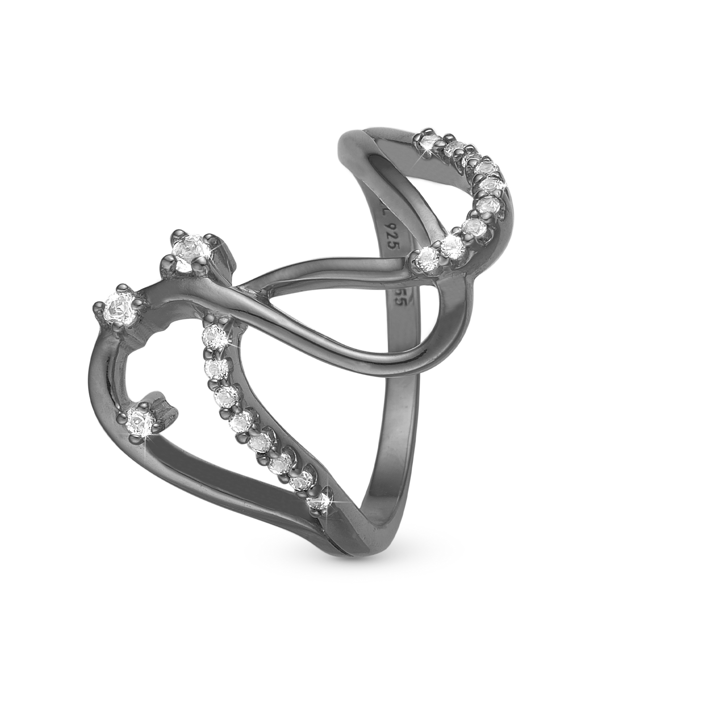 Energy Love Ring - Polished Ruthenium Plated with 20 white Topas