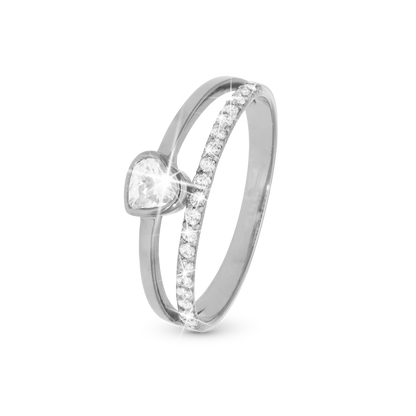 Sparkling Love Ring - Polished Sterling Silver with 20 white Cubic Zirkonia