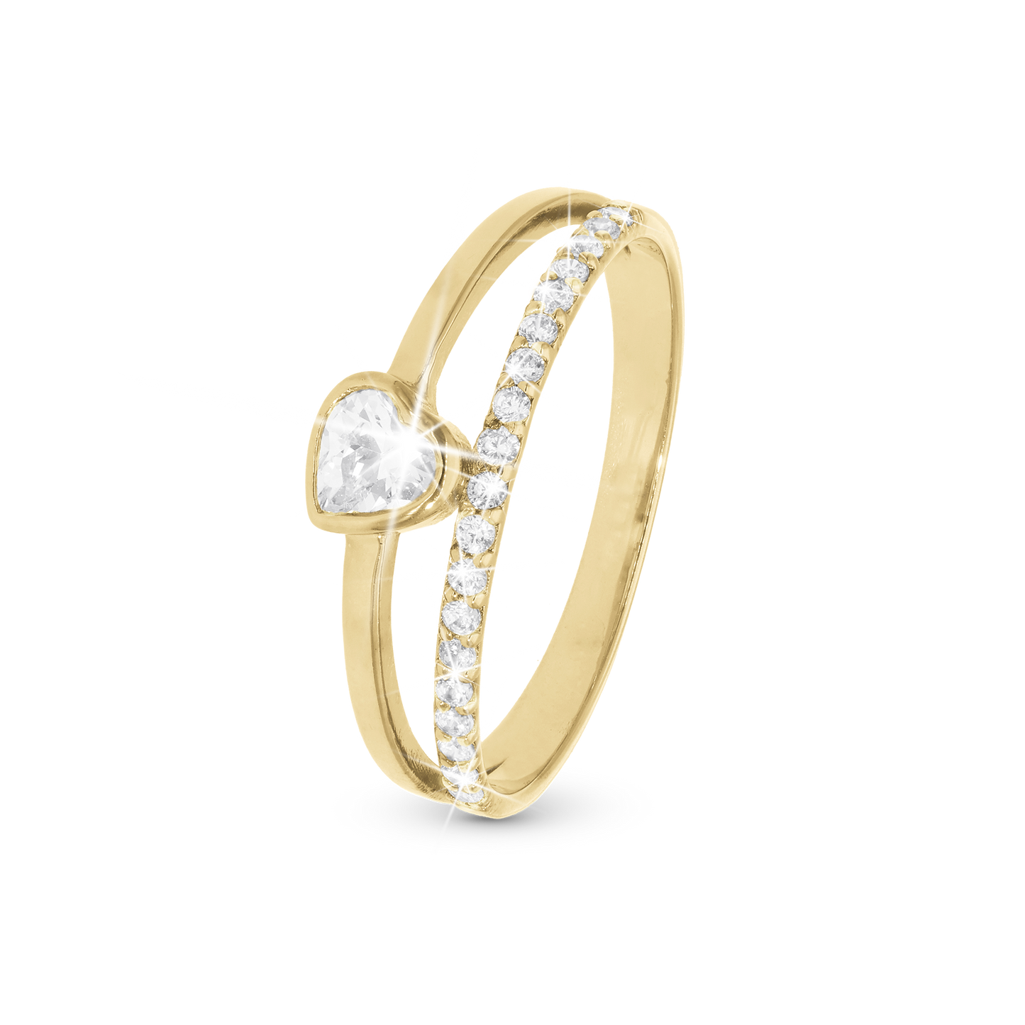 Sparkling Love Ring - Polished Gold Plated Sterling Silver with 20 white Cubic Zirkonia