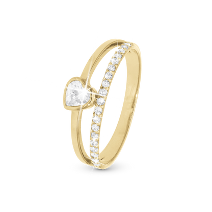 Sparkling Love Ring - Polished Gold Plated Sterling Silver with 20 white Cubic Zirkonia